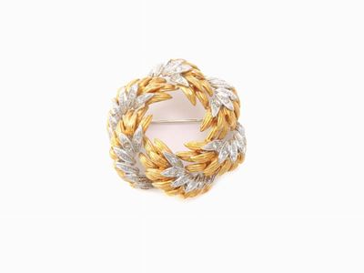 Spilla in Oro Giallo e Bianco con Diamanti