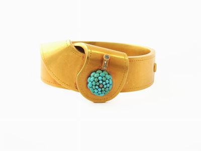 Demi Parure Bracciale Rigido, Ciondolo e Orecchini in Oro Giallo con Diamanti e Turchesi