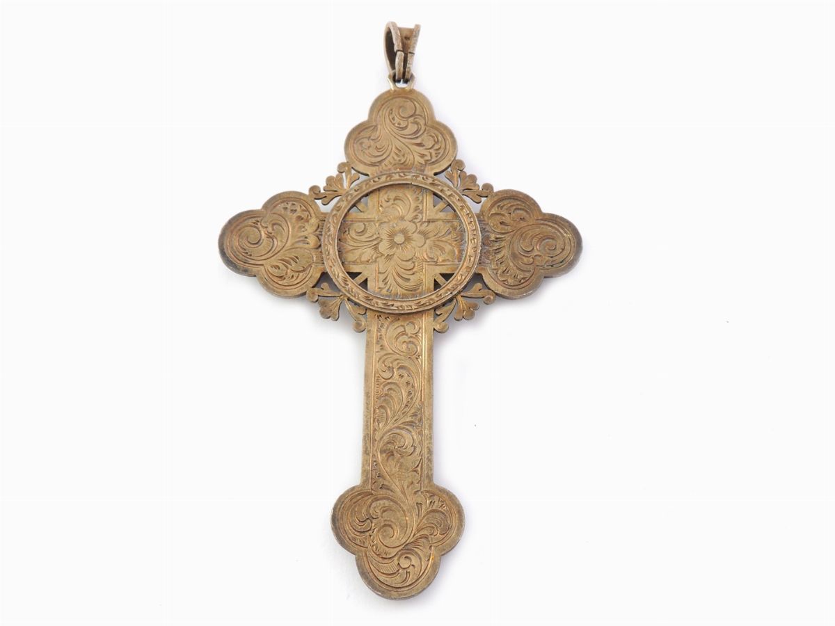 Pendente in Argento con Rubini, Microperle, Paste Vitree e Smalti Policromi