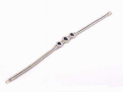 Bracciale in Oro Bianco con Diamanti e Zaffiri