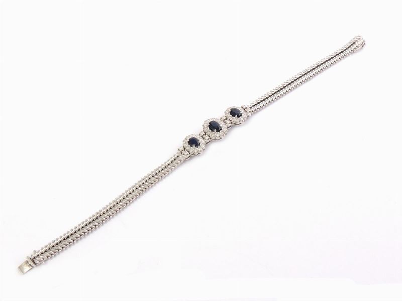 Bracciale in Oro Bianco con Diamanti e Zaffiri