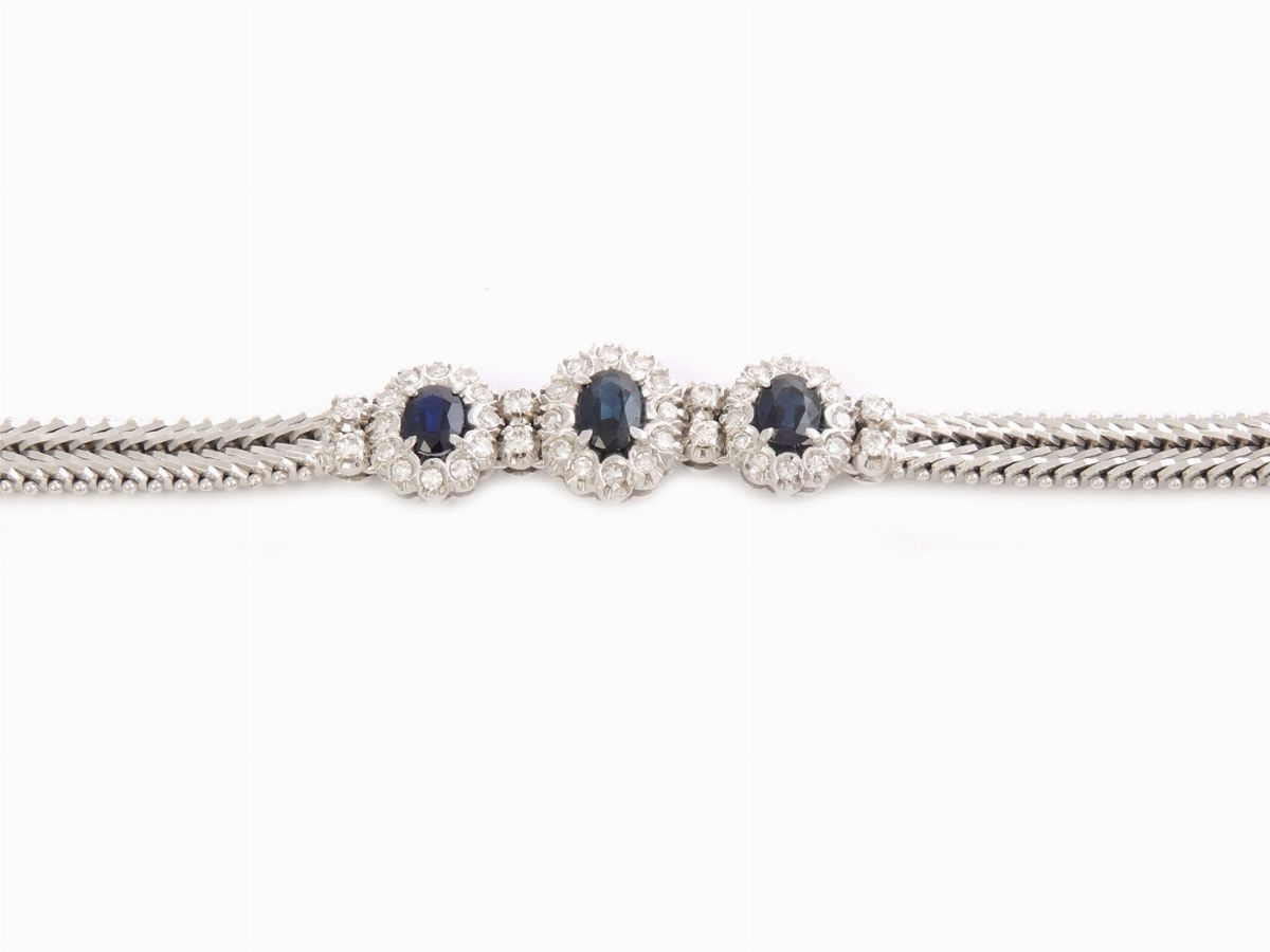 Bracciale in Oro Bianco con Diamanti e Zaffiri