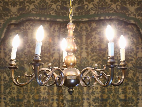 A bronze chandelier