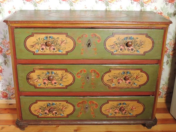 A tyrolean painted chest of drawers
