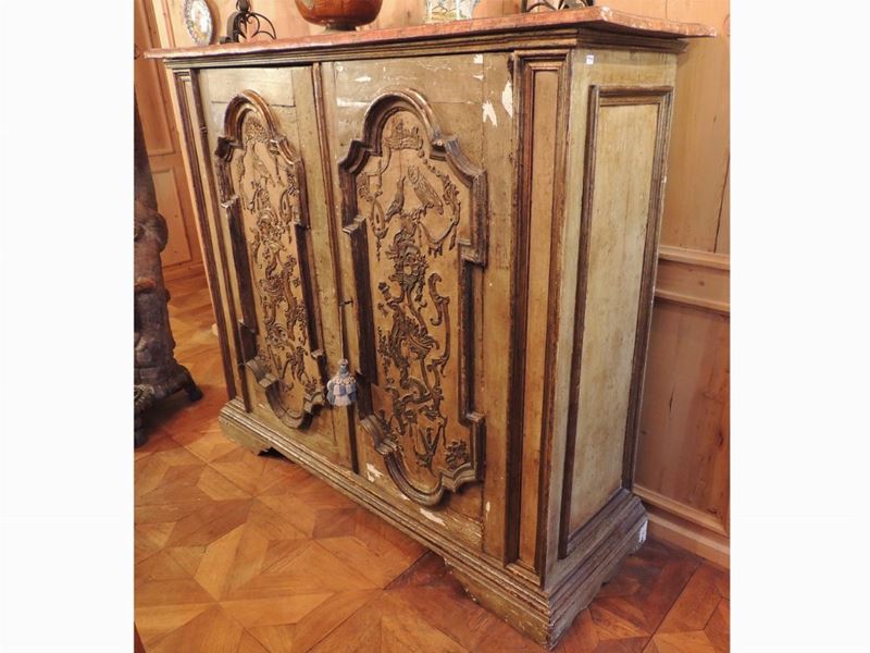 Credenza in Legno Laccato Color Verde Acqua e Pastiglia Argentata