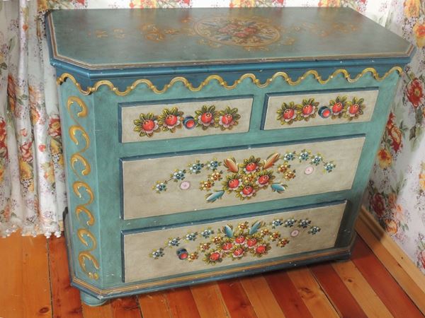 A Tyrolean painted chest of drawers