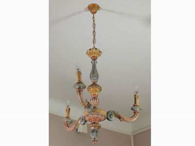 Coppia di Piccoli Lampadari in Legno Laccato