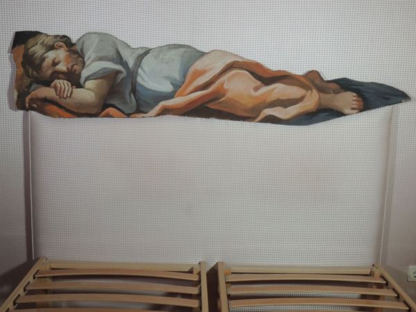 Scuola italiana del XIX secolo : Sleeping shepherd  - Auction Tyrolean furniture from Villa Regina in Dobbiaco - Maison Bibelot - Casa d'Aste Firenze - Milano