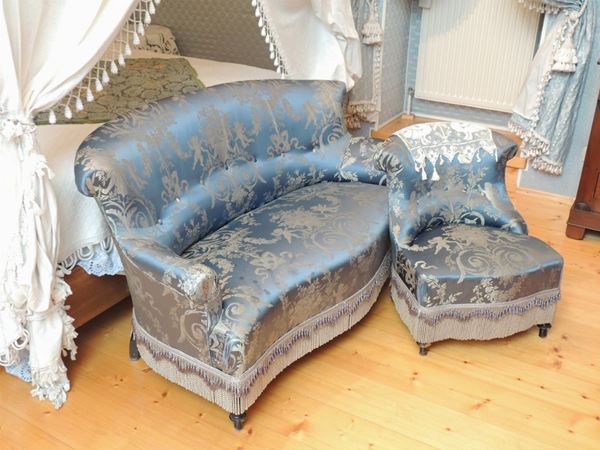 A set of upholstered small sofa with armchairs