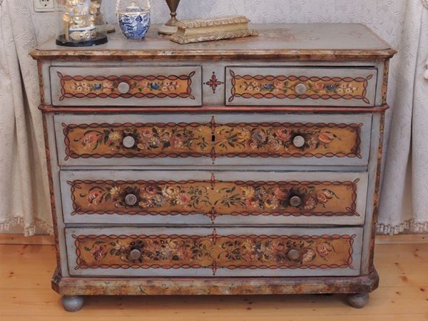 A tyrolean painted wood chest of drawers