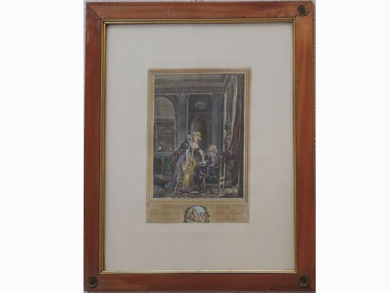 Serie di Tre Stampe con Scene di Interno