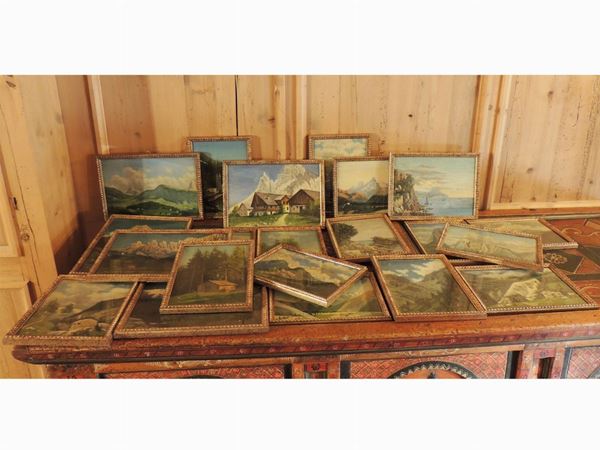A lot of twenty-one small decorative paintings