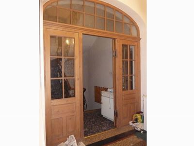 Grande Porta a Vetri da Atrio in Legno Tenero di Forma Centinata