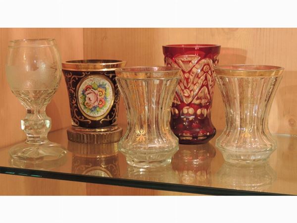 Five Bohemian crystal goblets