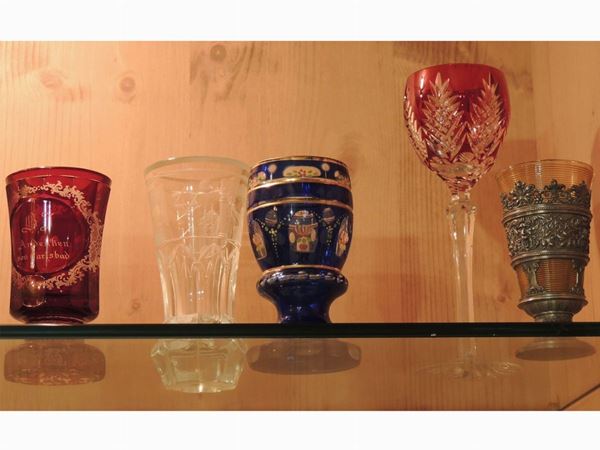 Five Bohemian crystal goblets  (late 19th/early 20th century)  - Auction Tyrolean furniture from Villa Regina in Dobbiaco - Maison Bibelot - Casa d'Aste Firenze - Milano