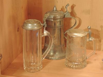 Tre Tankard in Cristallo Molato e Peltro