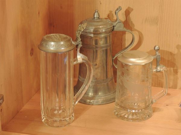 Three cristal and pewter tankard  (late 19th/early 20th century)  - Auction Tyrolean furniture from Villa Regina in Dobbiaco - Maison Bibelot - Casa d'Aste Firenze - Milano