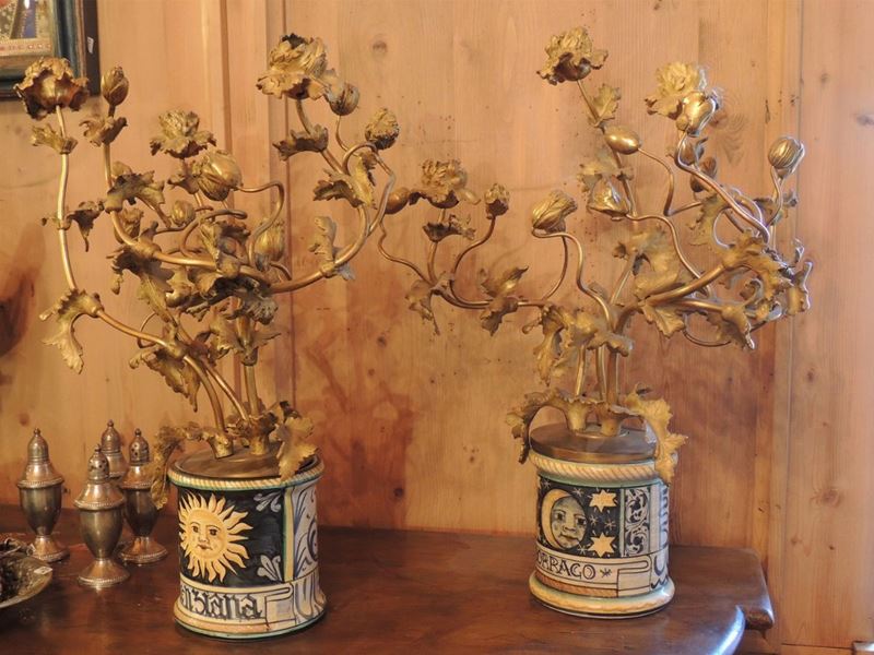 Coppia di Candelieri in Bronzo Dorato