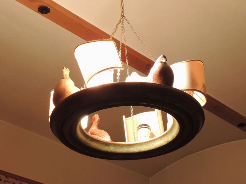 Lampadario a Corona in Legno Laccato