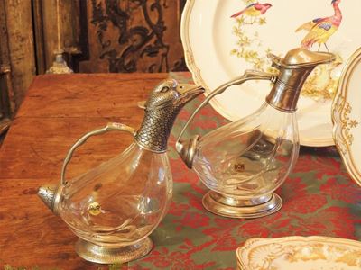 Due Caraffe da Vino in Vetro e Peltro