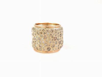 Anello a Fascia Pomellato in Oro Rosa e Bianco con Diamanti Incolori e Fancy Colour