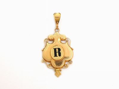 Pendente in Oro Giallo e Smalto Nero
