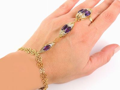 Anello e Bracciale "baciamano" in Oro Giallo, Diamanti e Quarzi Ametista
