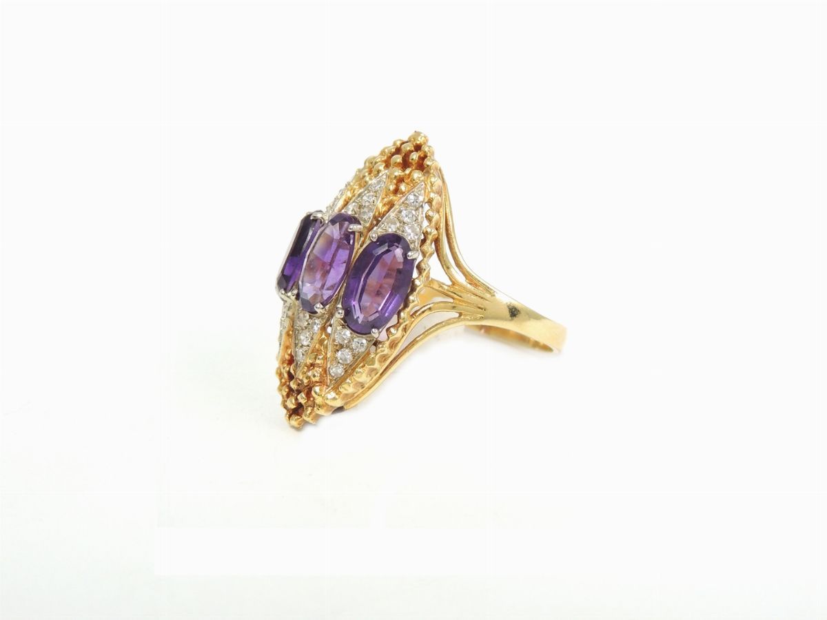 Anello e Bracciale "baciamano" in Oro Giallo, Diamanti e Quarzi Ametista