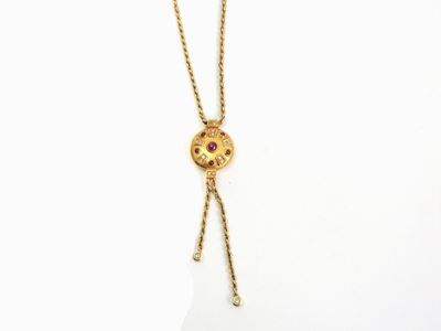 Catena Maglia a Corda con Pendente in Oro Giallo, Diamanti e Rubini