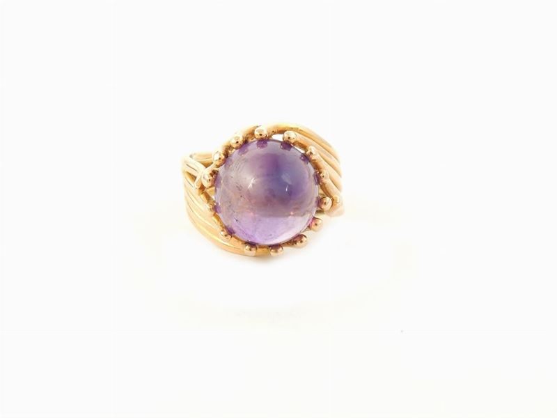 Anello da Mignolo in Oro Giallo con Quarzo Ametista