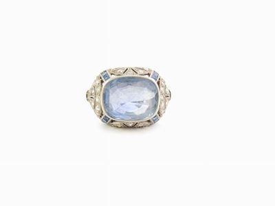 Anello in Oro Bianco, Diamanti e Zaffiri