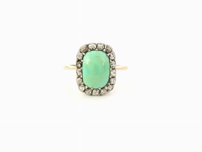 Anello a Margherita in Oro Giallo con Diamanti e Turchese