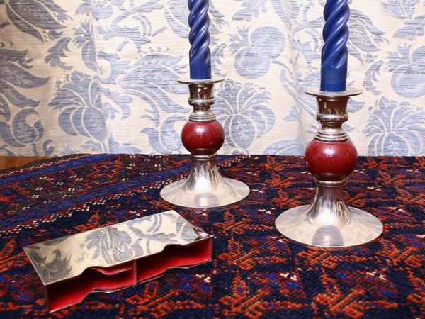 Two candleholders and a card holder  - Auction The florentine house of the soprano Marcella Tassi - Maison Bibelot - Casa d'Aste Firenze - Milano