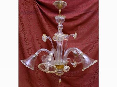 Lampadario in Vetro Soffiato Incolore di Murano
