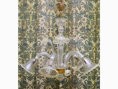 Lampadario in Vetro Soffiato Incolore di Murano