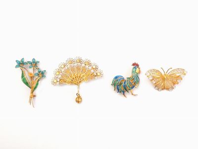 Tredici Spille in Argento e Smalti