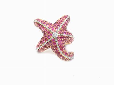 Anello Animalier in Oro Rosa e Bianco con Diamanti e Rubini