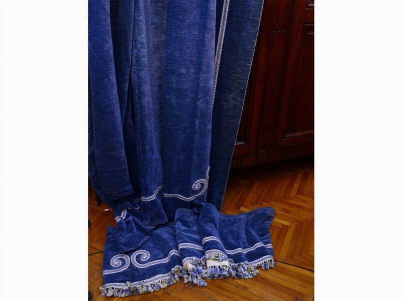 Coppia di Tende in Velluto Azzurro