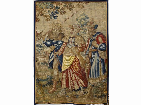 Scuola fiamminga del XVII secolo - Frammento di arazzo raffigurante una scena biblica