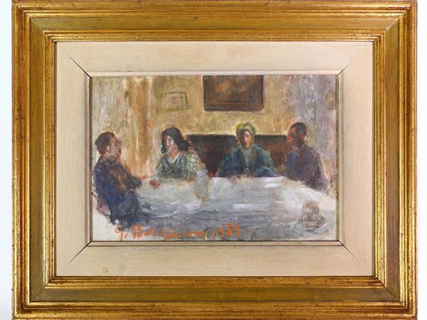 Guido Borgianni : Interior view with figures  ((1915-2011))  - Auction A florentine collection - Maison Bibelot - Casa d'Aste Firenze - Milano