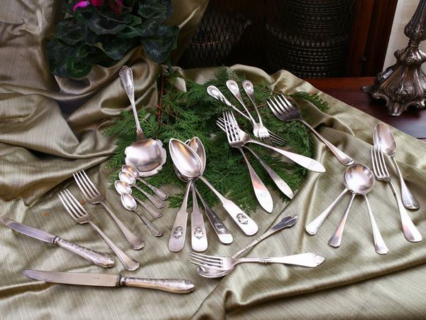 A lor of ancient russian silver cutlery