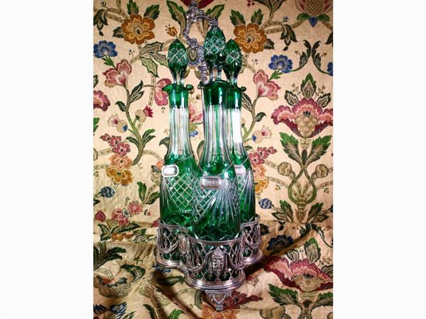 A sheffield and Bohemian crystal tantalus  (early 20th century)  - Auction Furniture and Paintings from Palazzo al Bosco and from other private property - Maison Bibelot - Casa d'Aste Firenze - Milano