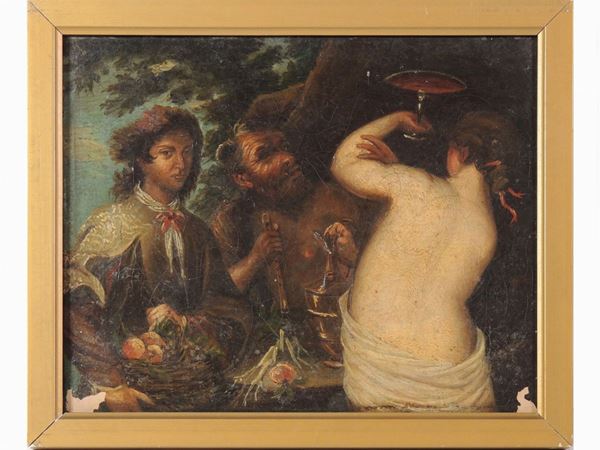 Scuola fiamminga del XVII/XVIII secolo : Bacchanal scene  - Auction Furniture and Paintings from Palazzo al Bosco and from other private property - Maison Bibelot - Casa d'Aste Firenze - Milano