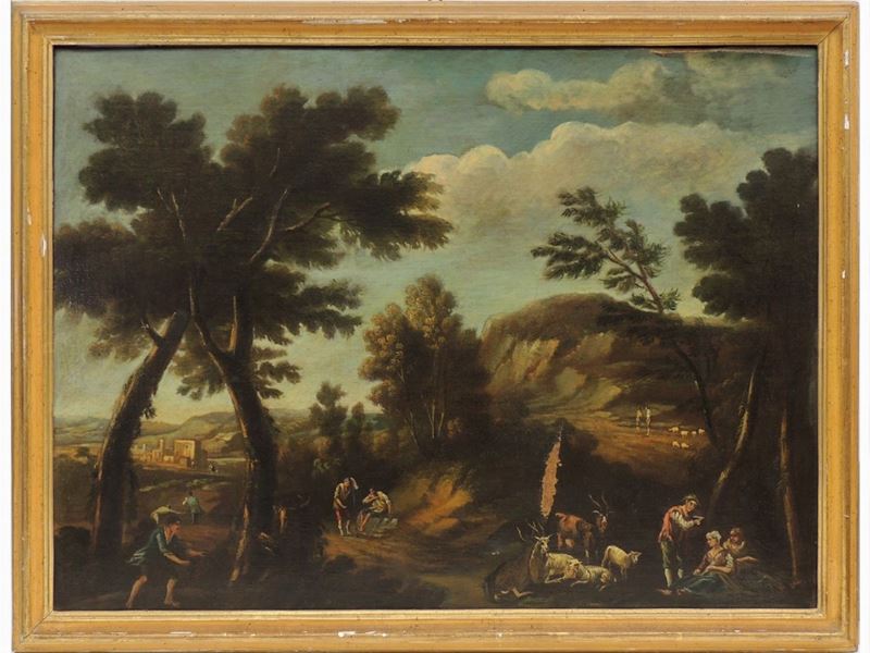 Scuola Francese del XIX Secolo - Paesaggio con Personaggi