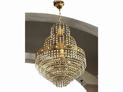 Lampadario a Paniere in Cristallo Swarovski e Metallo Dorato