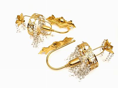 Coppia di Appliques in Cristallo Swarovski e Metallo Dorato