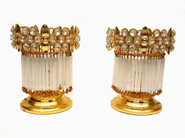 A pair of crystal and gilted metal abat-jour