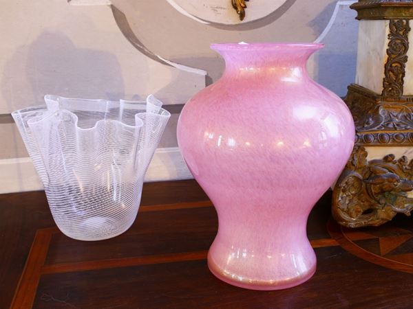 Coppia di vasi in vetro soffiato di Murano