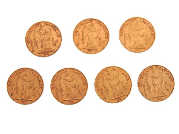 Seven 20 Francs coins