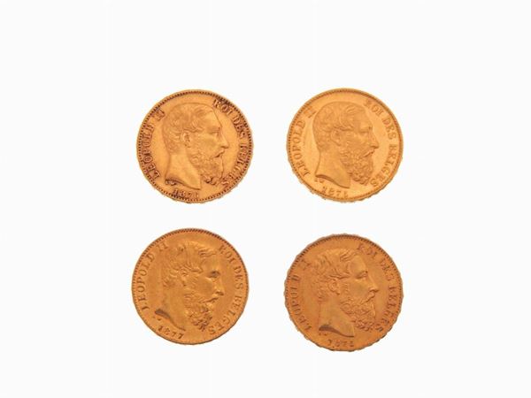 Quattro monete da 20 Franchi, Leopoldo II (1865-1909)
